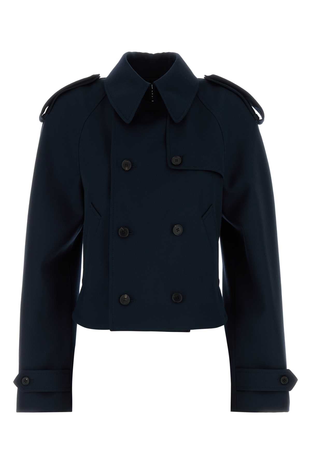Alexander McQueen Double-Breasted Wool Trench Coat — Navy