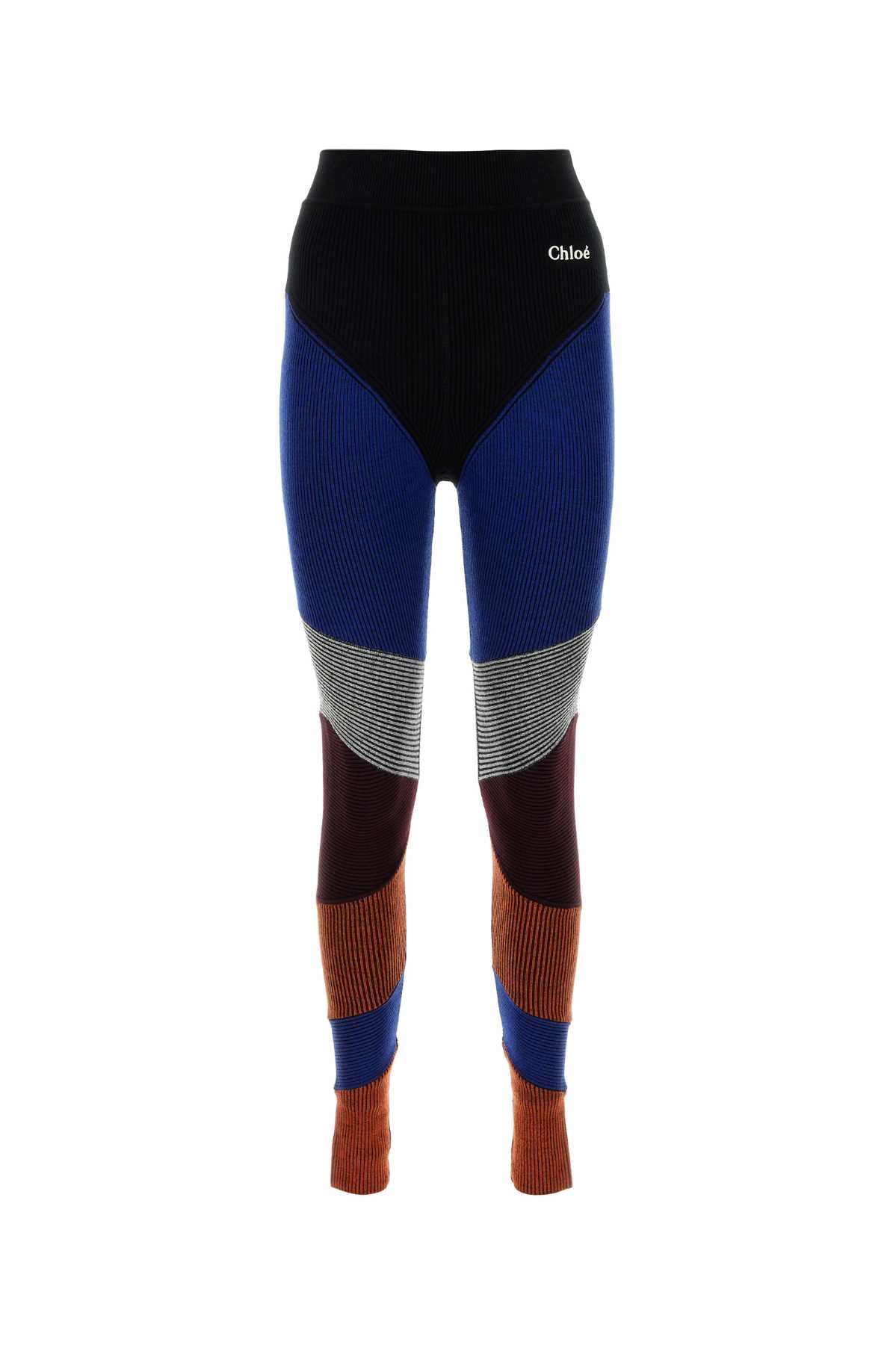 Chloé Multicolor Striped Ribbed Wool Leggings — Multicolor