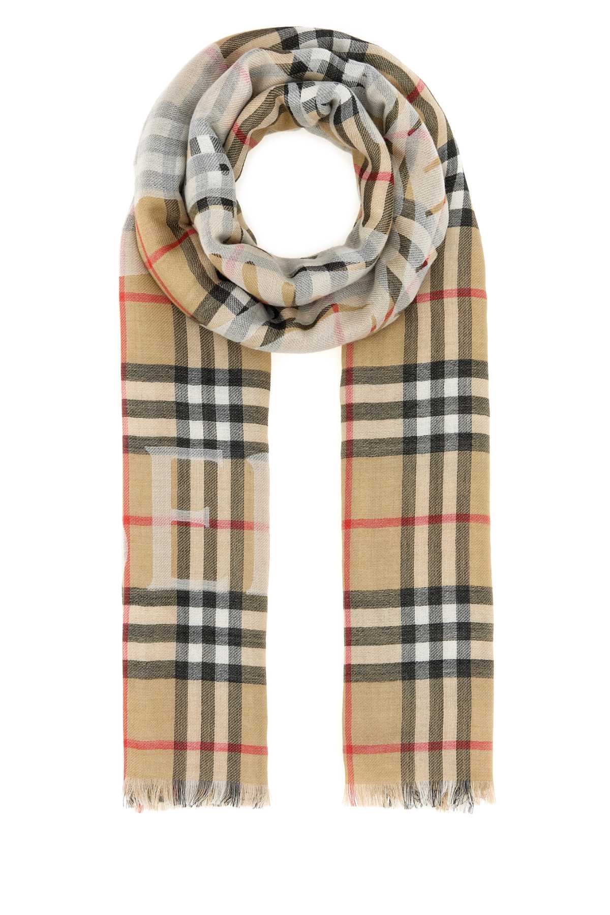 Burberry EKD Check Wool Blend Scarf — Beige