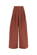 Chloé Pleated Wide-Leg Cotton Trousers — Red