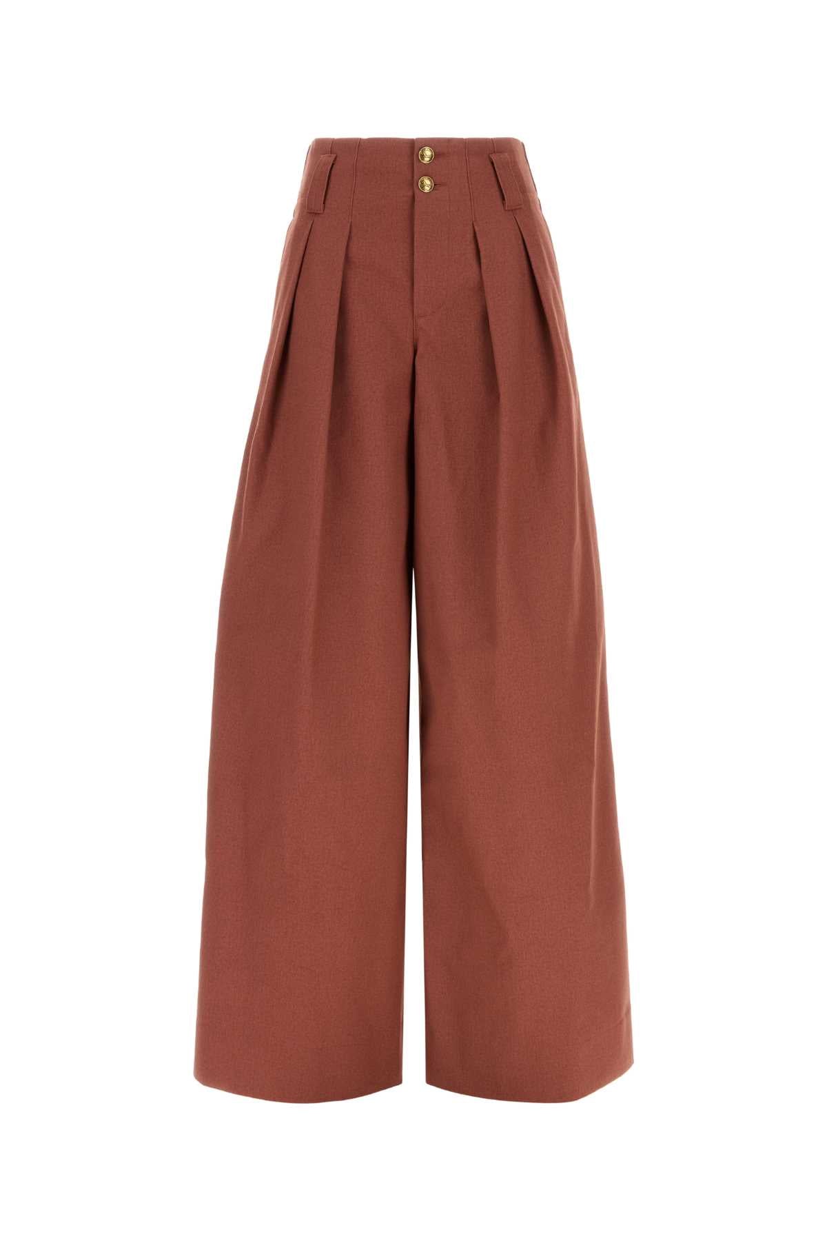 Chloé Pleated Wide-Leg Cotton Trousers — Red