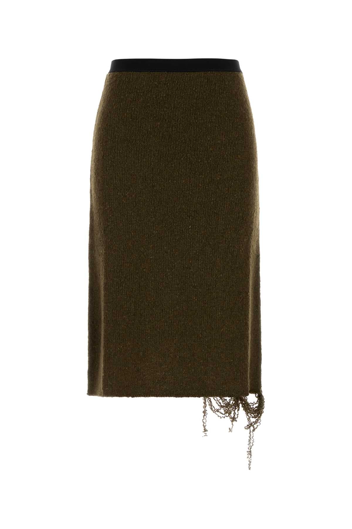 MM6 Maison Margiela Distressed Wool-Blend Midi Skirt — Brown