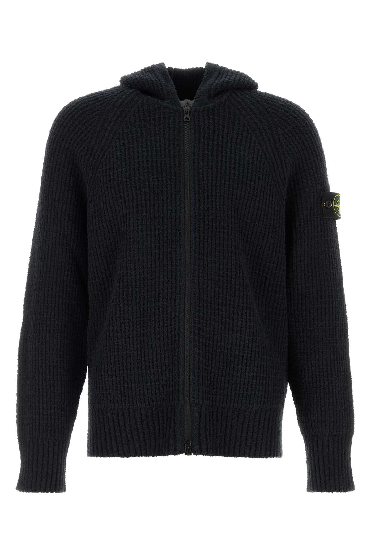 Stone Island Ribbed Cotton-Nylon Knit Hoodie — Black