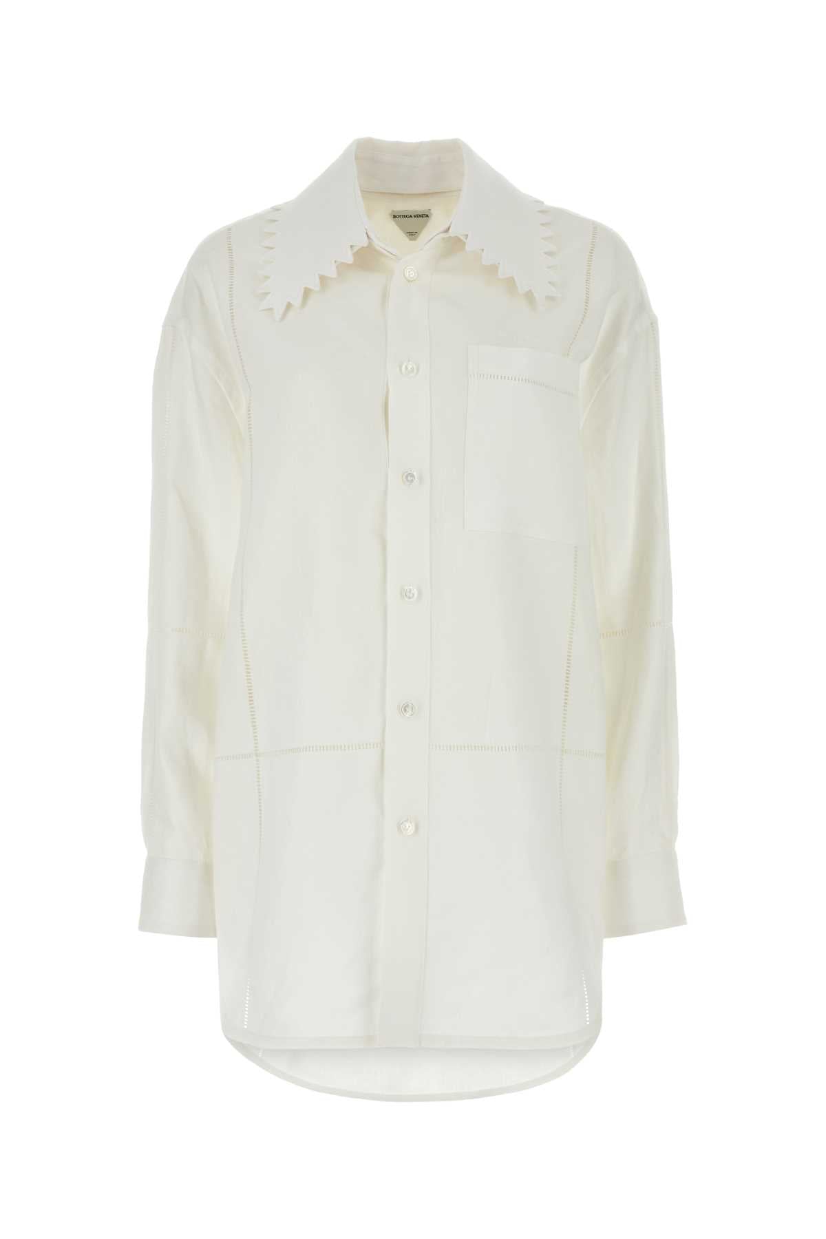 Bottega Veneta Scalloped Collar Linen Shirt — White