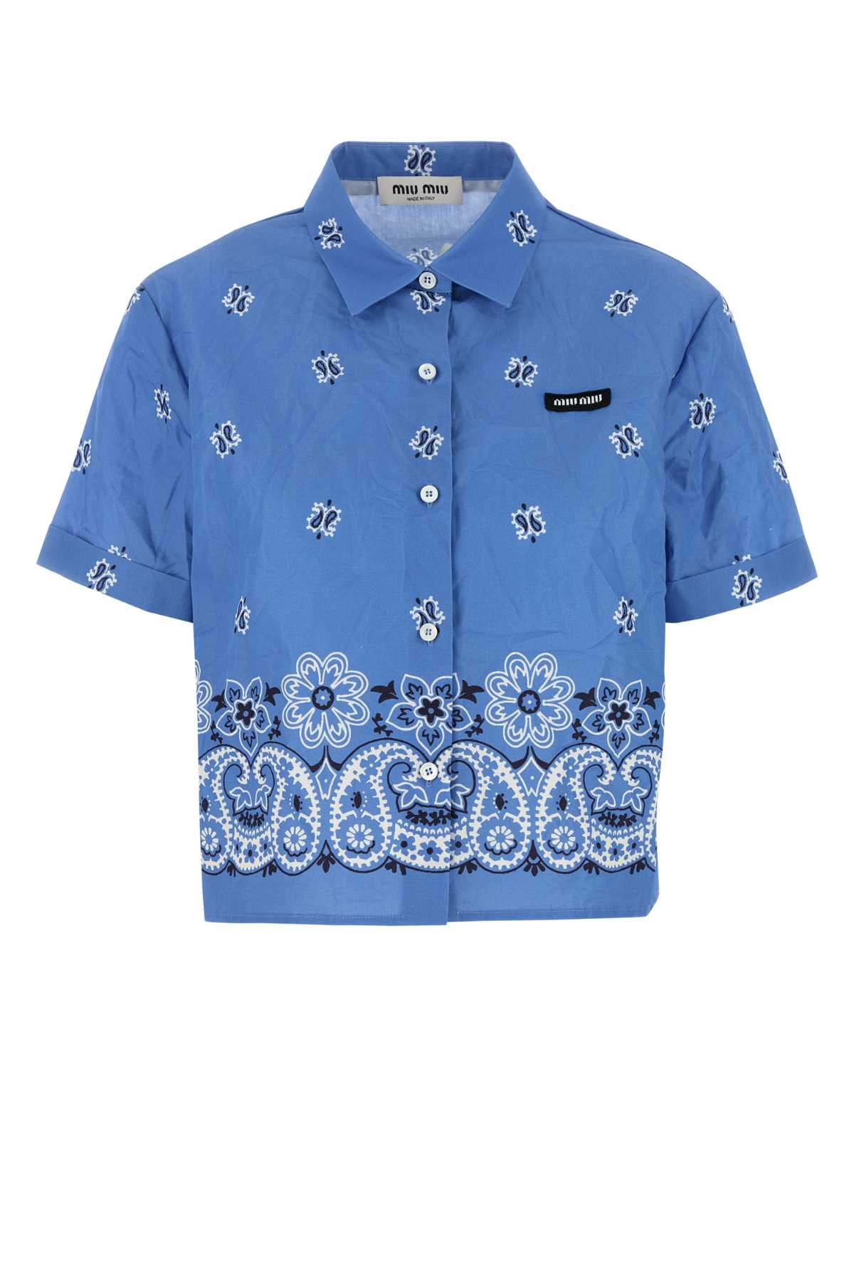 Miu Miu Lace-Trimmed Poplin Shirt — Blue