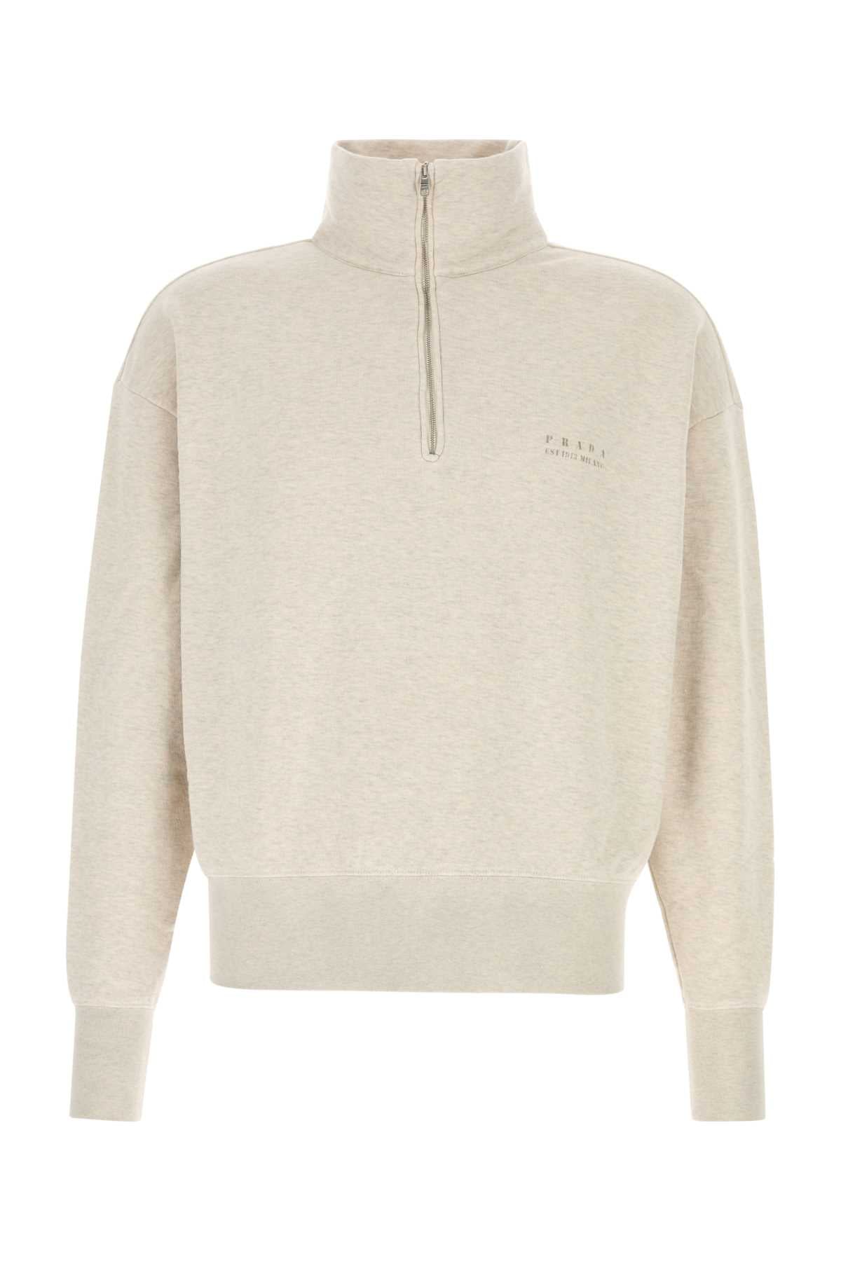 Prada Half-Zip Cotton Sweatshirt — Beige