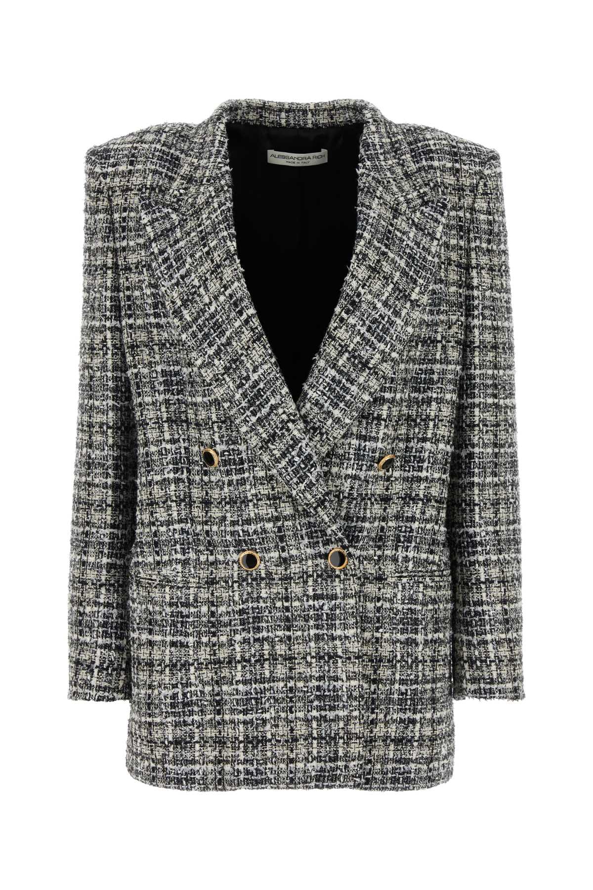 Alessandra Rich Tweed Double-Breasted Blazer — Black