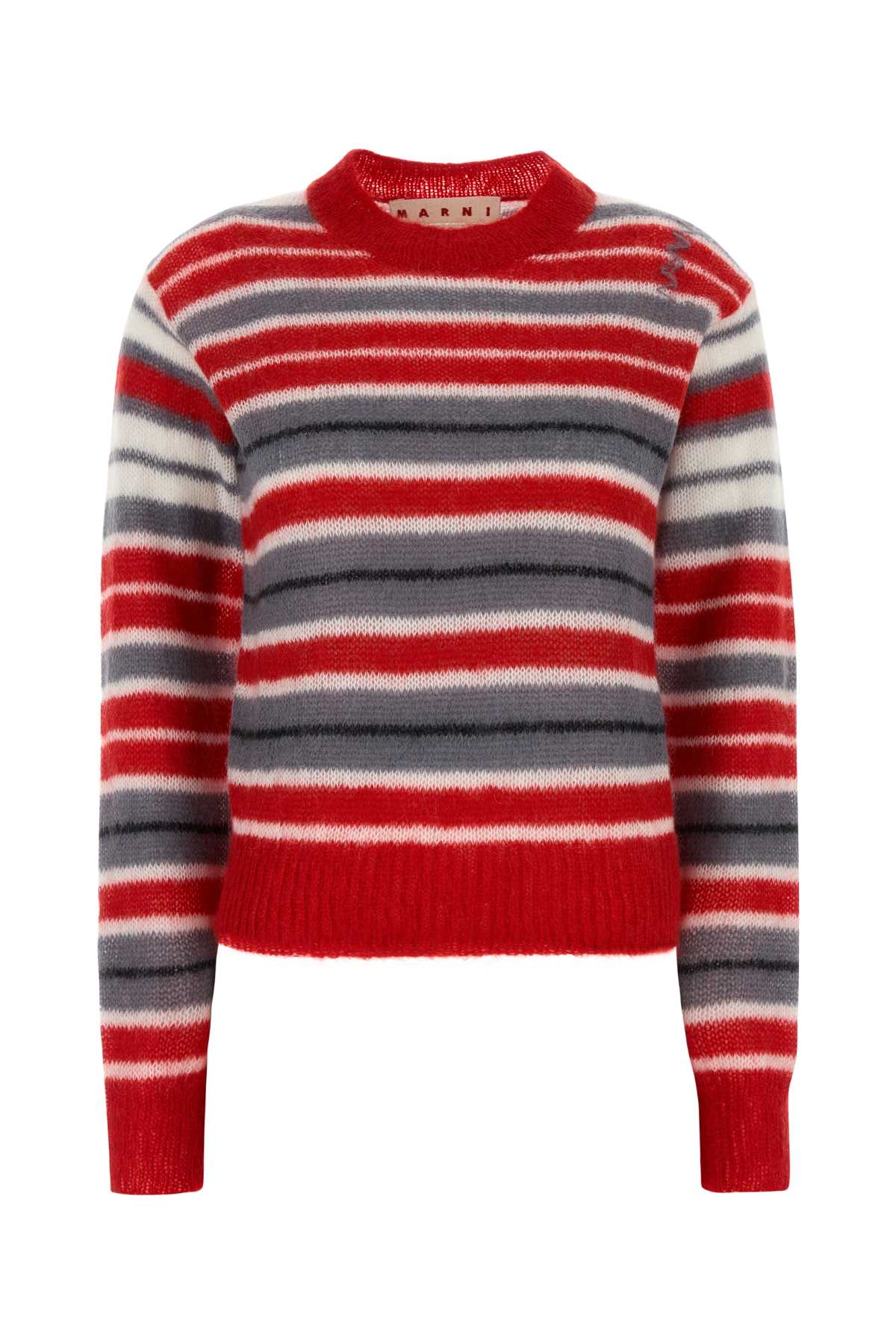 Marni Mohair Blend Striped Sweater — Red