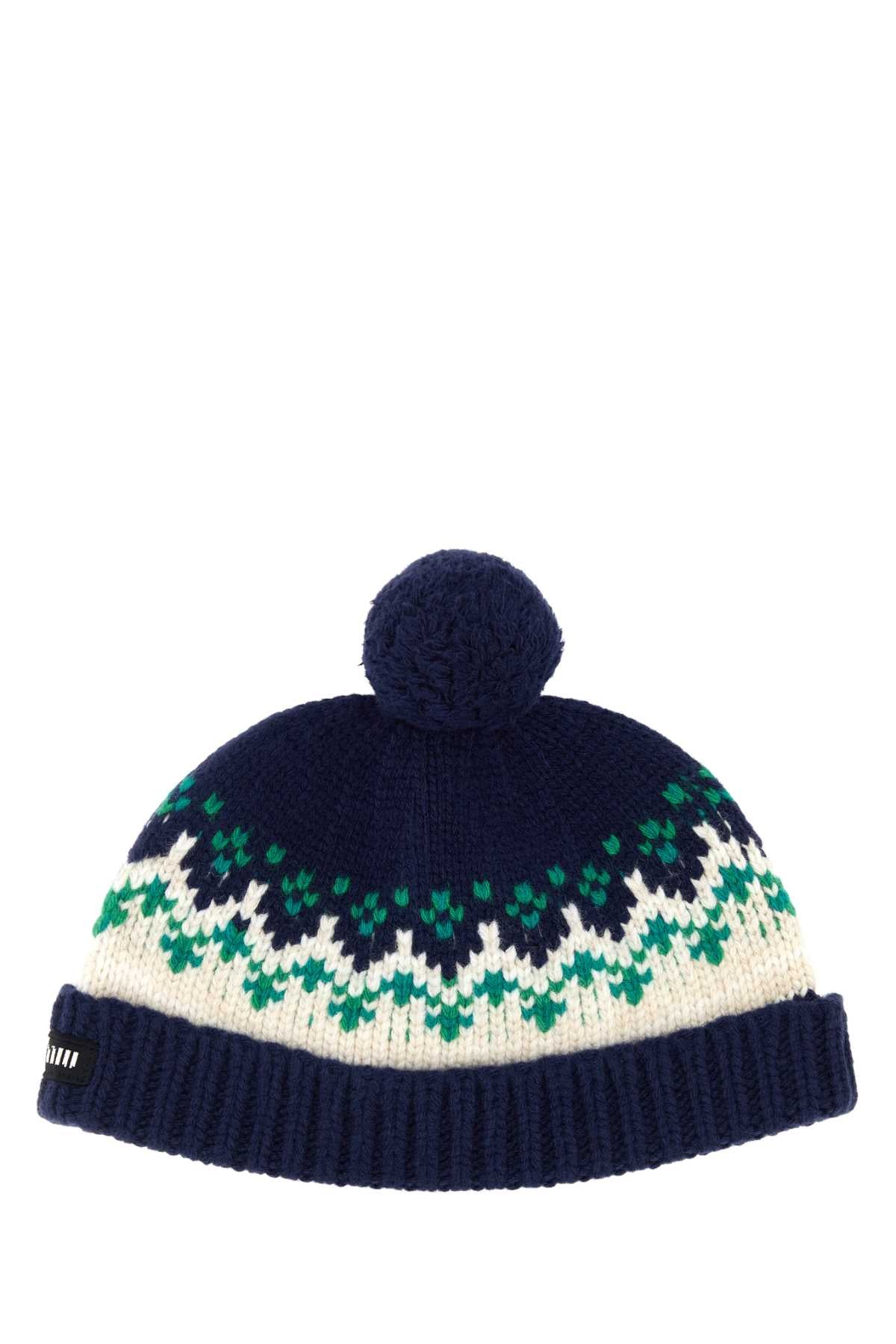 Miu Miu CAPPELLI Fair Isle Wool Beanie — Navy