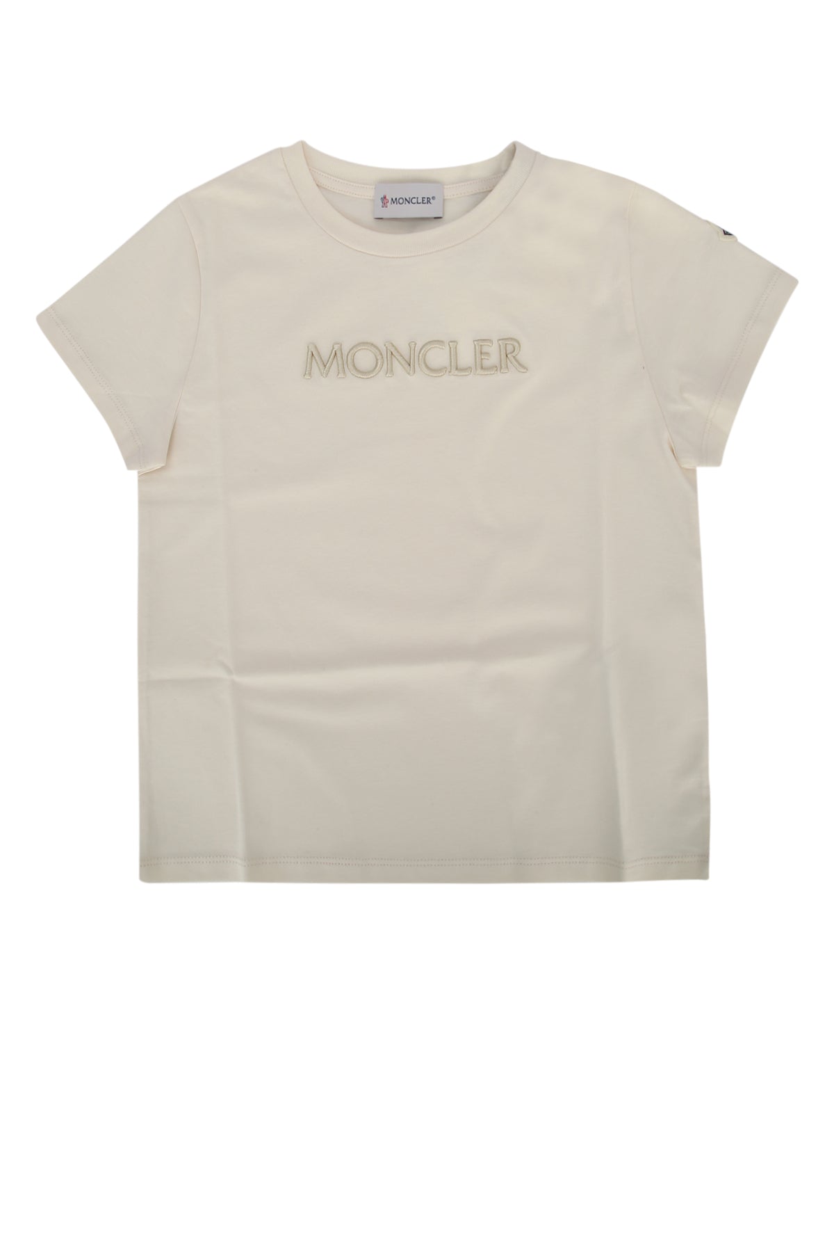 Moncler Jr Logo-Embroidered Cotton T-Shirt — Beige