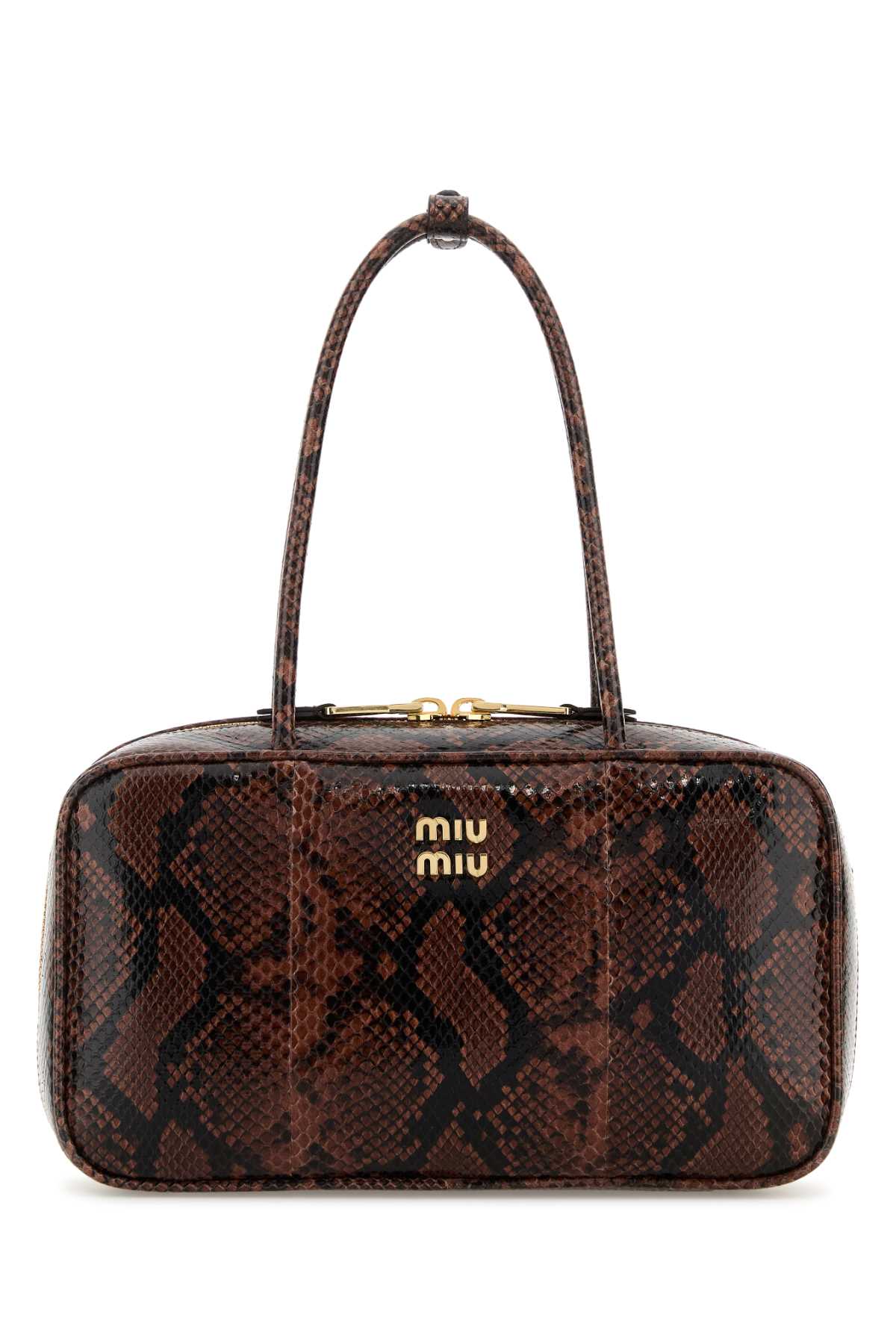 Miu Miu Python-Print Leather Shoulder Bag — Brown