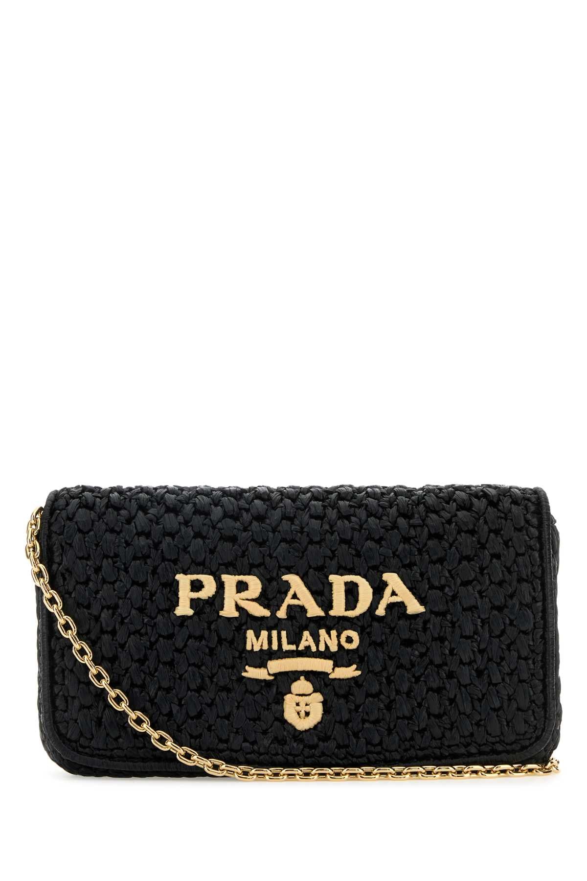 Prada Raffia Crossbody Bag — Black