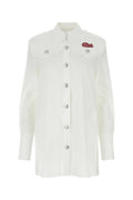 Alessandra Rich Ruffle-Collar Poplin Shirt Dress — White