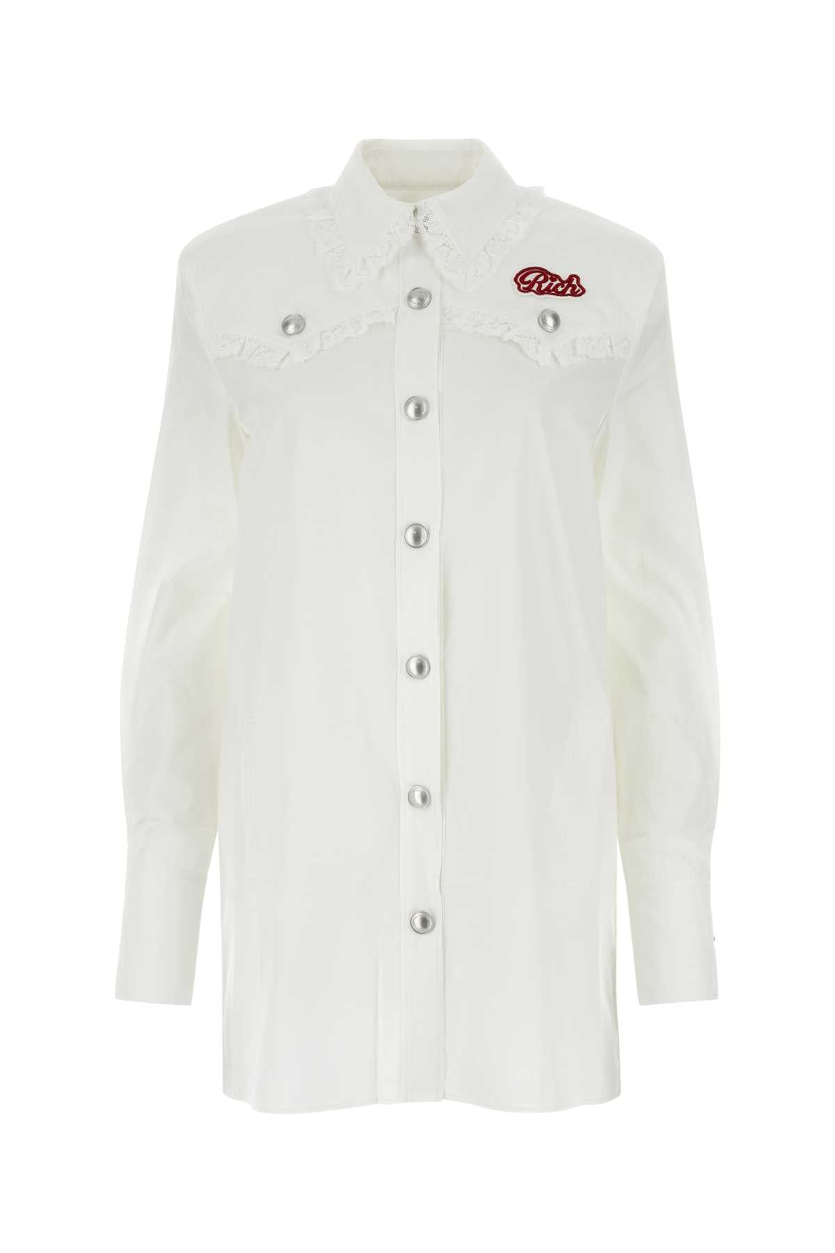 Alessandra Rich Ruffle-Collar Poplin Shirt Dress — White