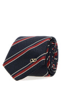 Valentino Garavani Diagonal Striped Silk Necktie — Navy