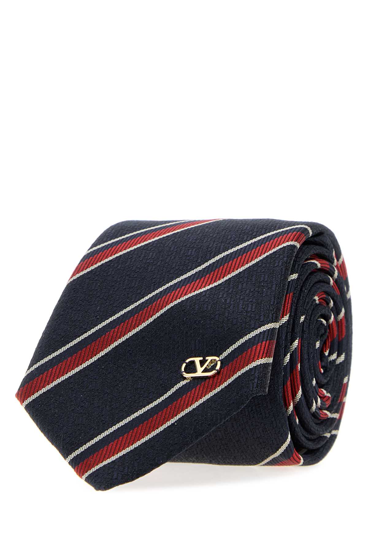 Valentino Garavani Diagonal Striped Silk Necktie — Navy