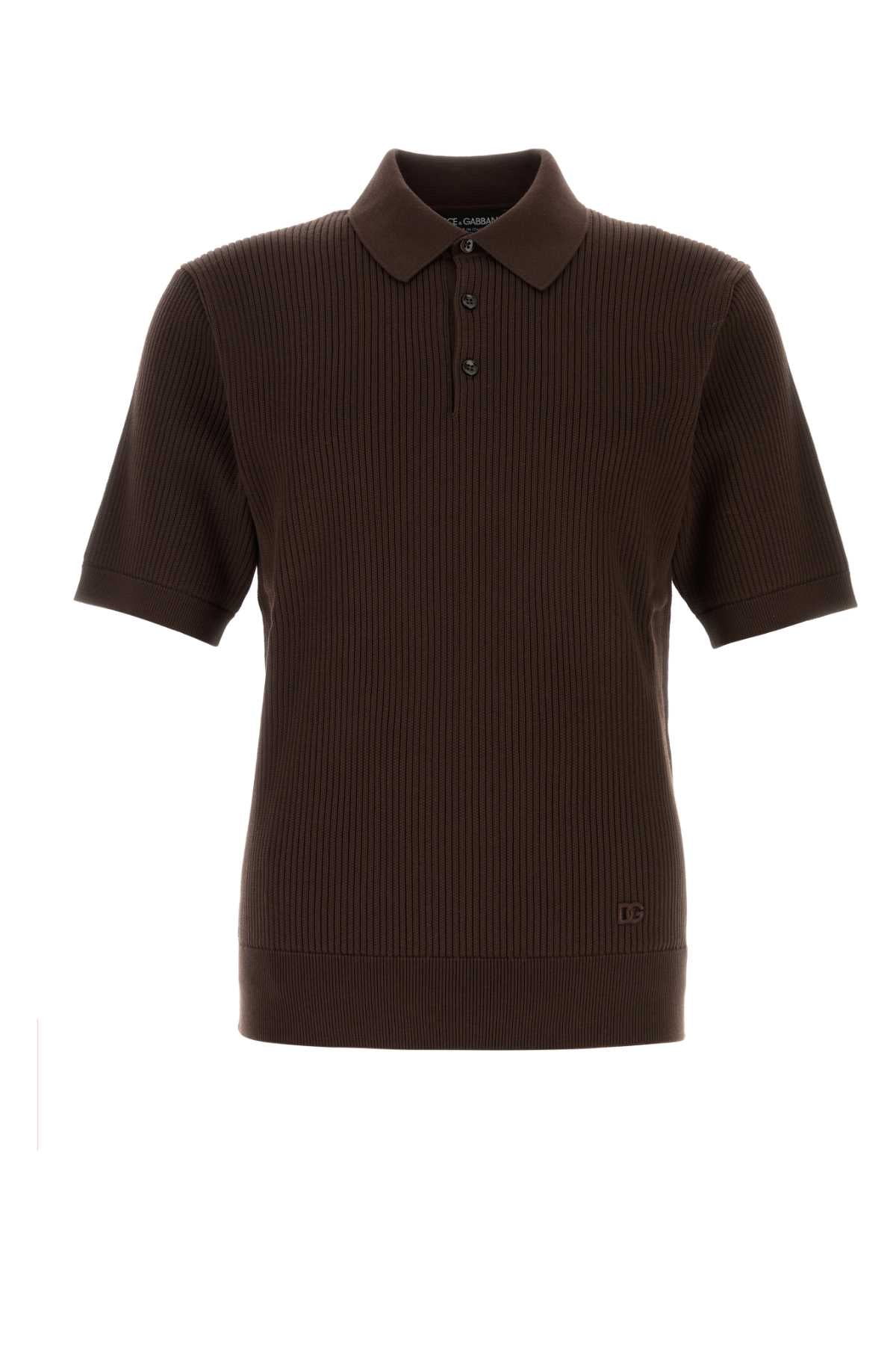 Dolce & Gabbana Ribbed Cotton Polo Shirt — Brown