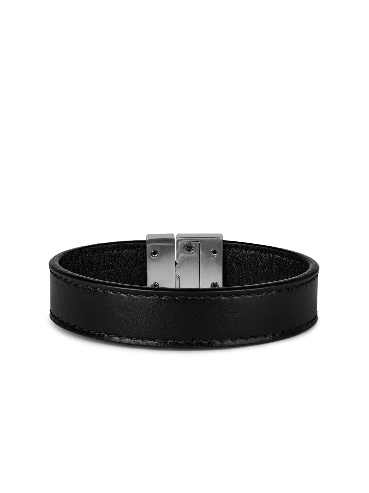 Saint Laurent Engraved Logo Leather Bracelet — Black
