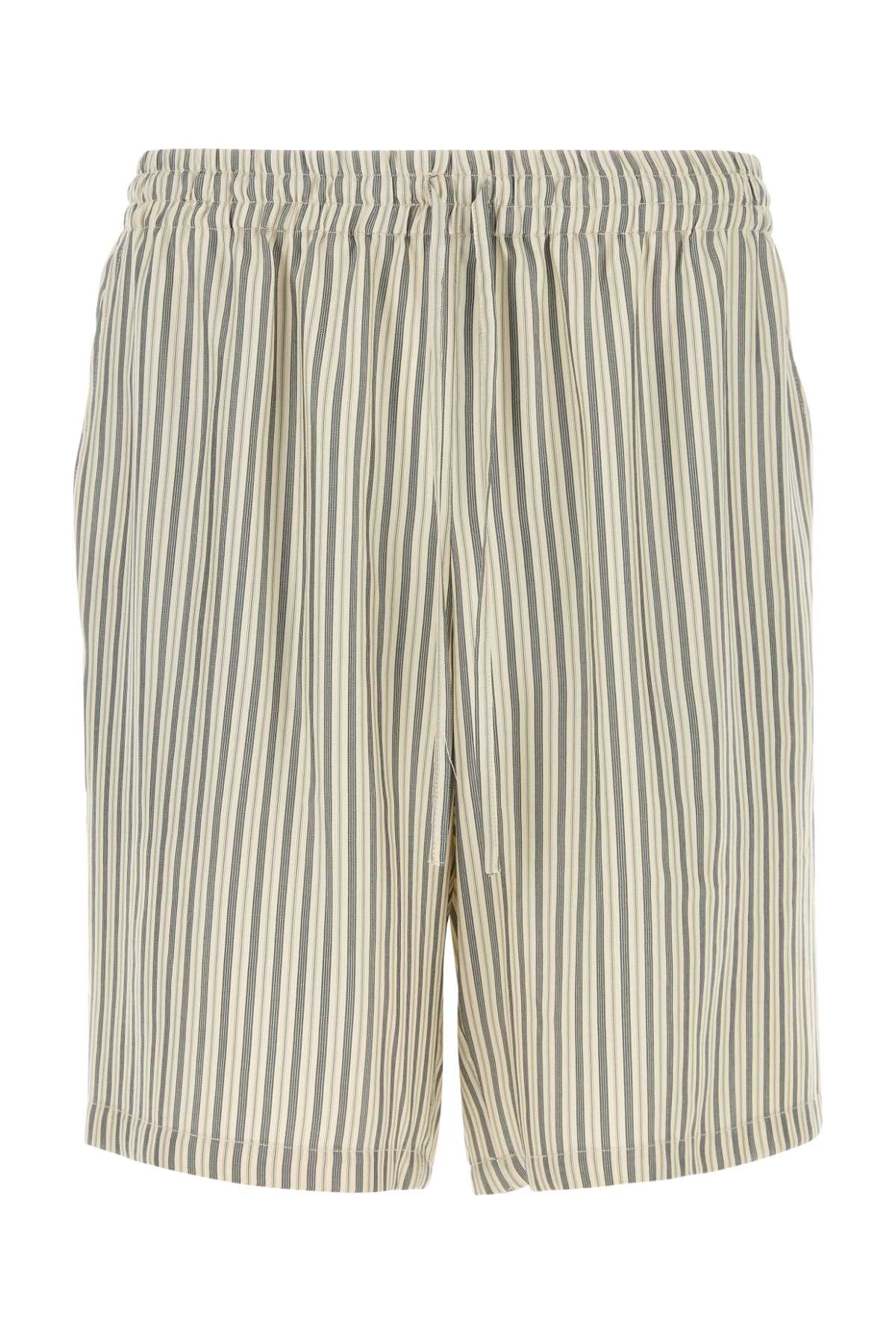 Le Kasha Striped Silk Bermuda Shorts — Beige
