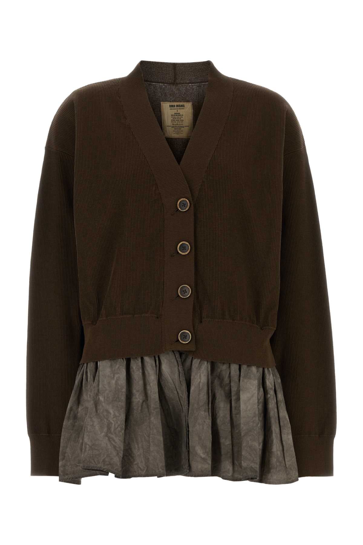 Uma Wang Cotton-Silk Blend Ribbed Cardigan — Brown