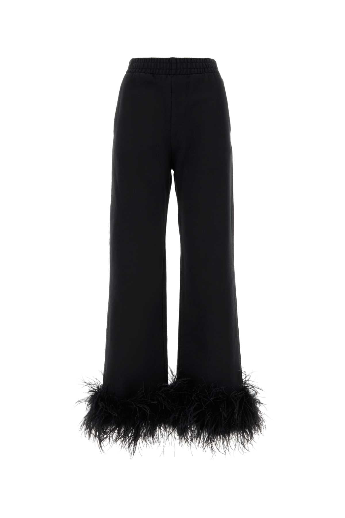Prada Feather-Trimmed Cotton Joggers — Black