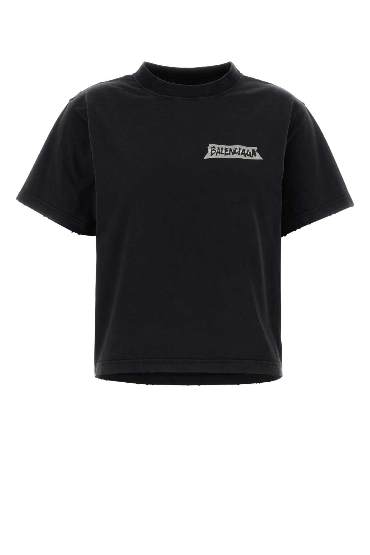 Balenciaga Logo-Embroidered T-shirt — Black
