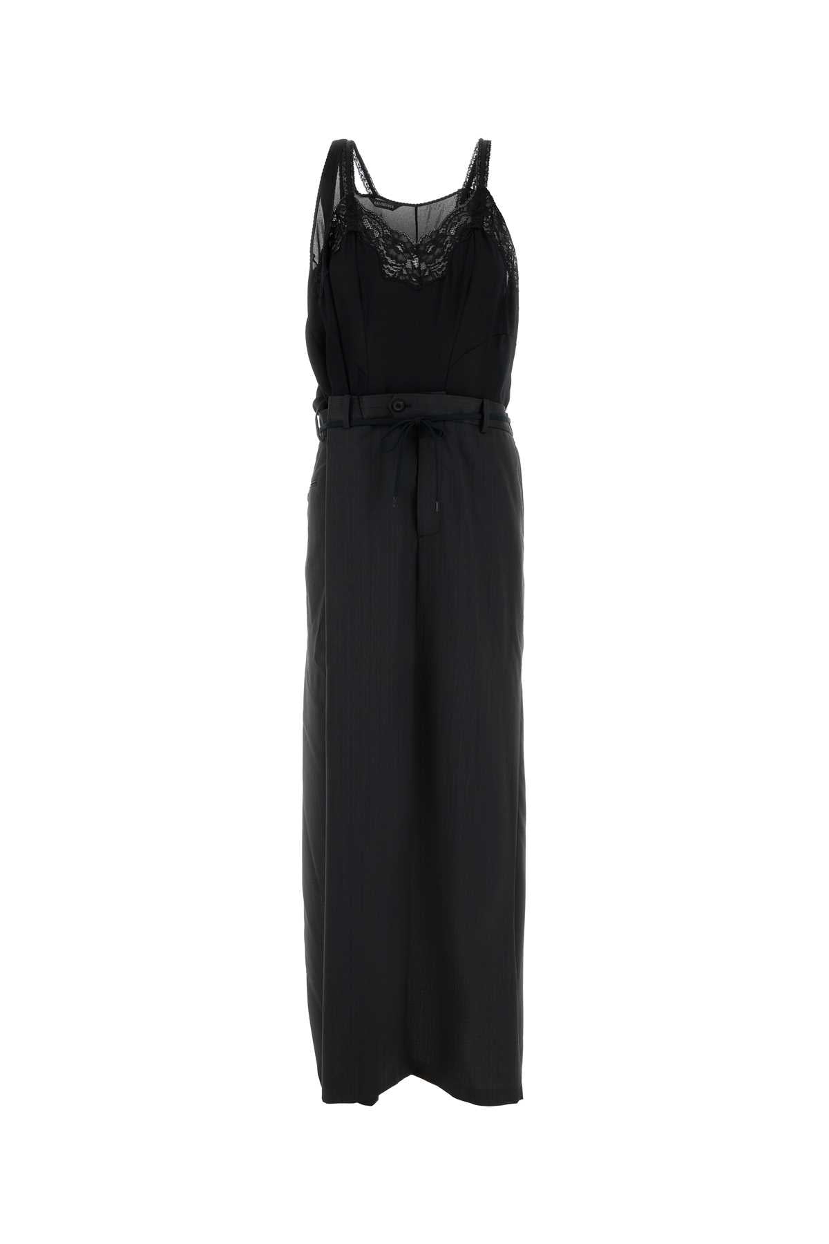 Balenciaga Lace-Trimmed Wool Blend Dress — Black