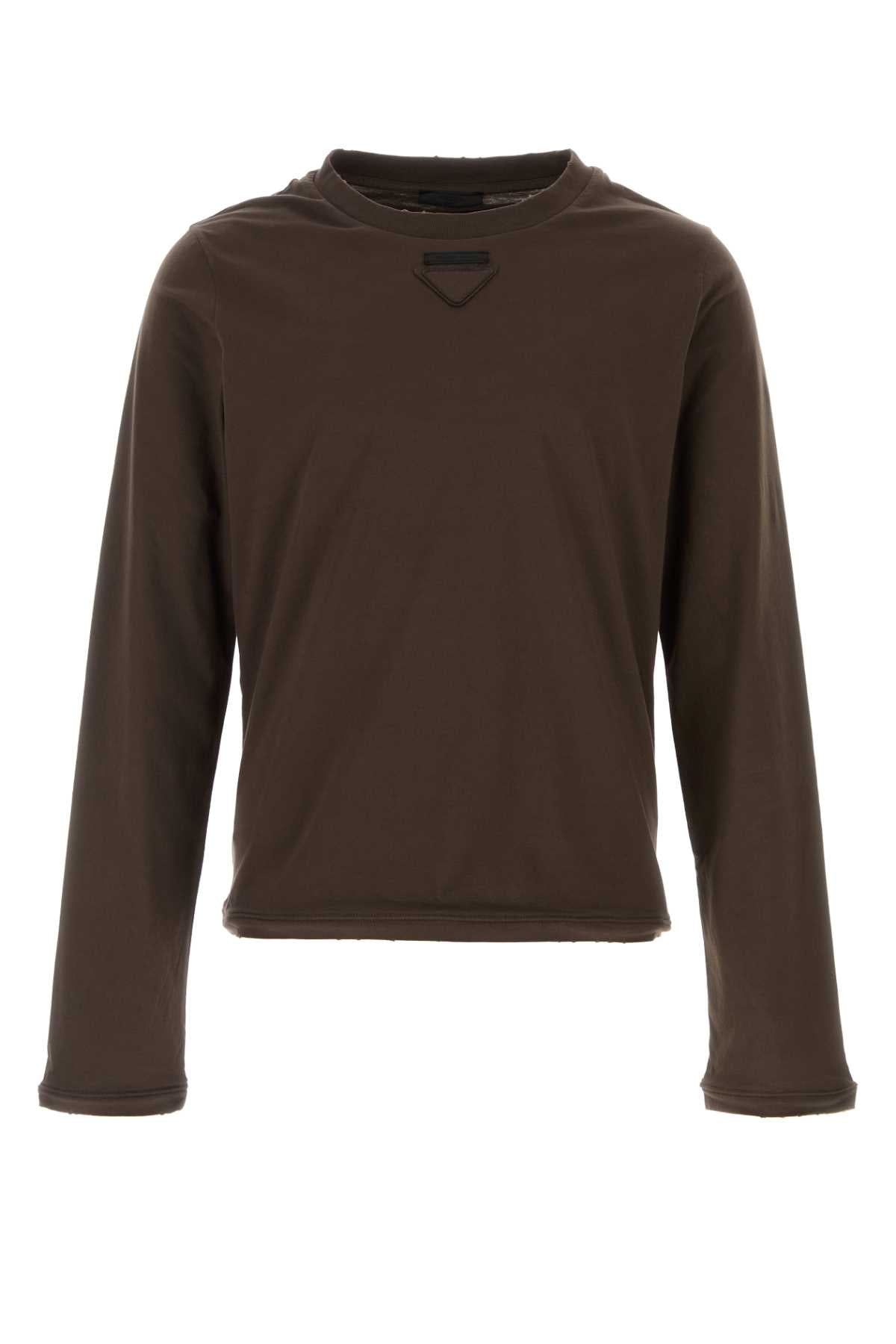 Prada Cotton Jersey T-Shirt — Brown
