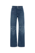 Moschino Heart-Embroidered Denim Jeans — Blue