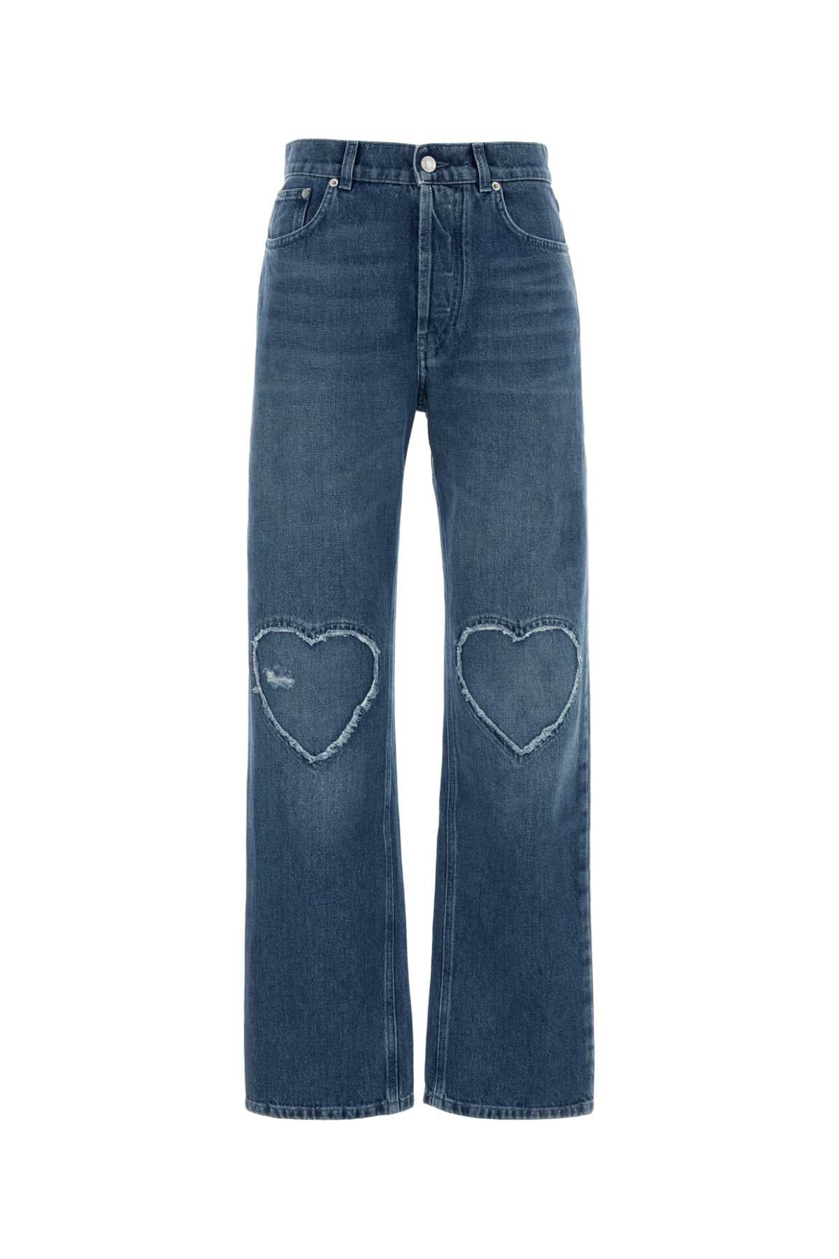 Moschino Heart-Embroidered Denim Jeans — Blue
