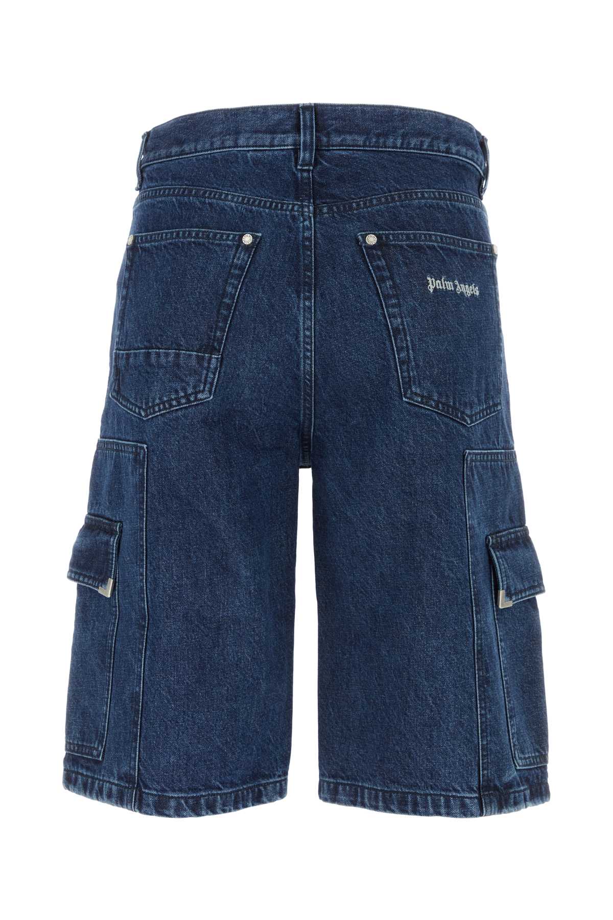 Palm Angels Cargo-Pocket Denim Bermuda Shorts — Navy