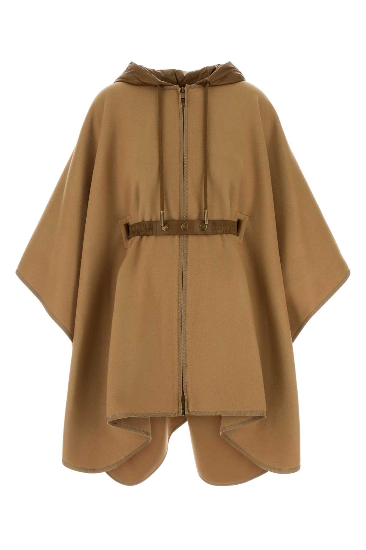 Moncler Wool Blend Hooded Cape — Camel
