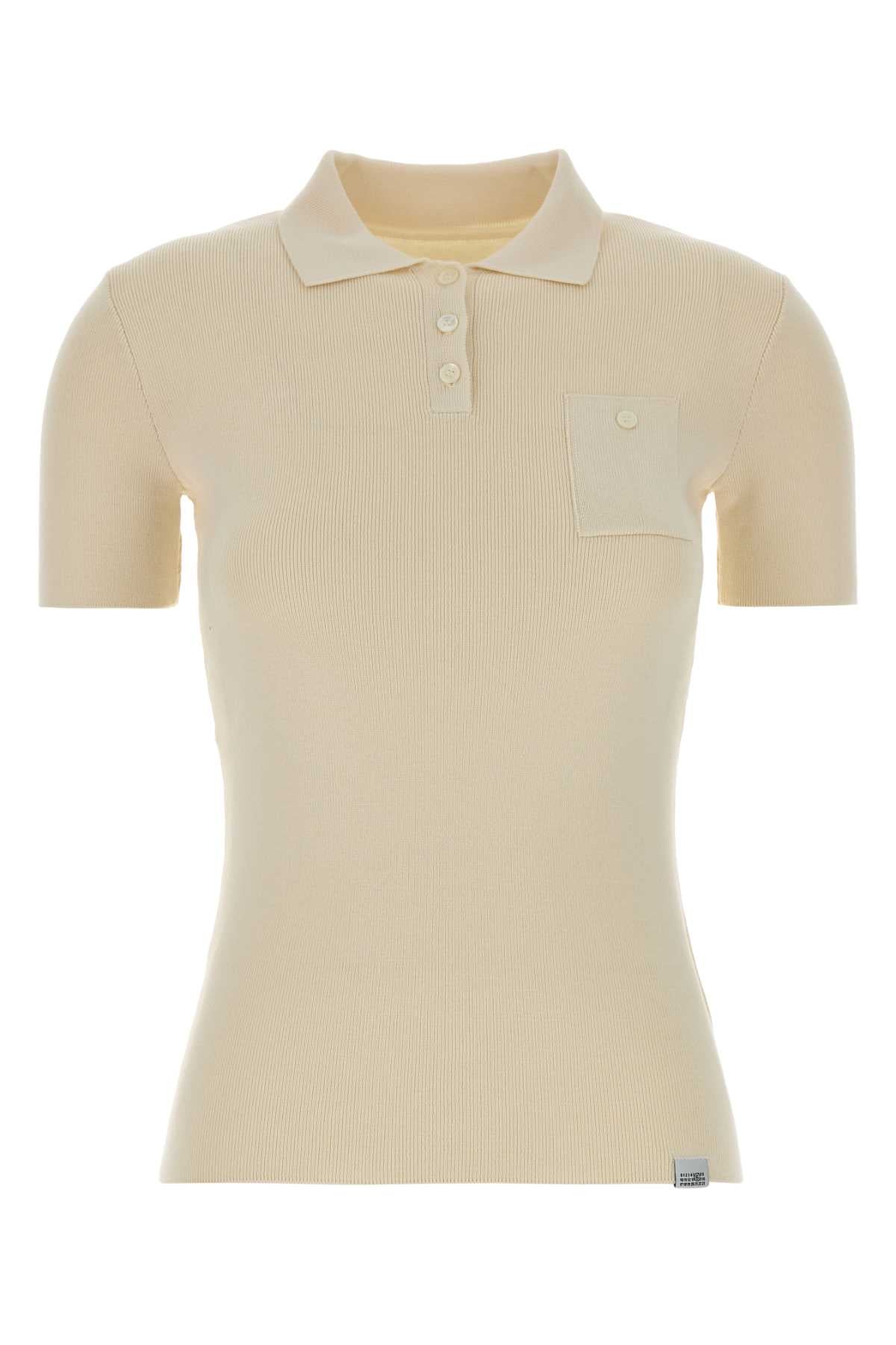 MM6 Maison Margiela Ribbed Cotton Polo Shirt — Beige