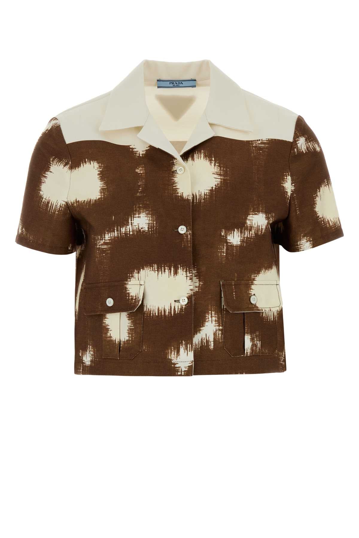 Prada Printed Cotton Shirt — Brown