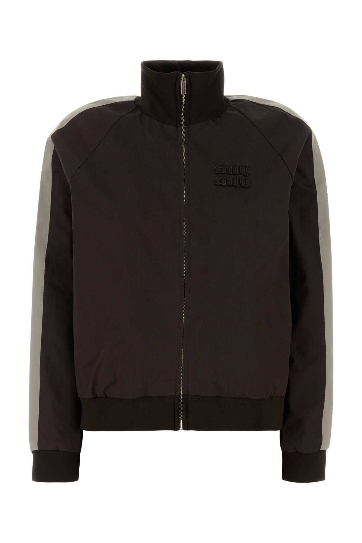 Miu Miu Contrast-Stripe Cotton Jacket — Black