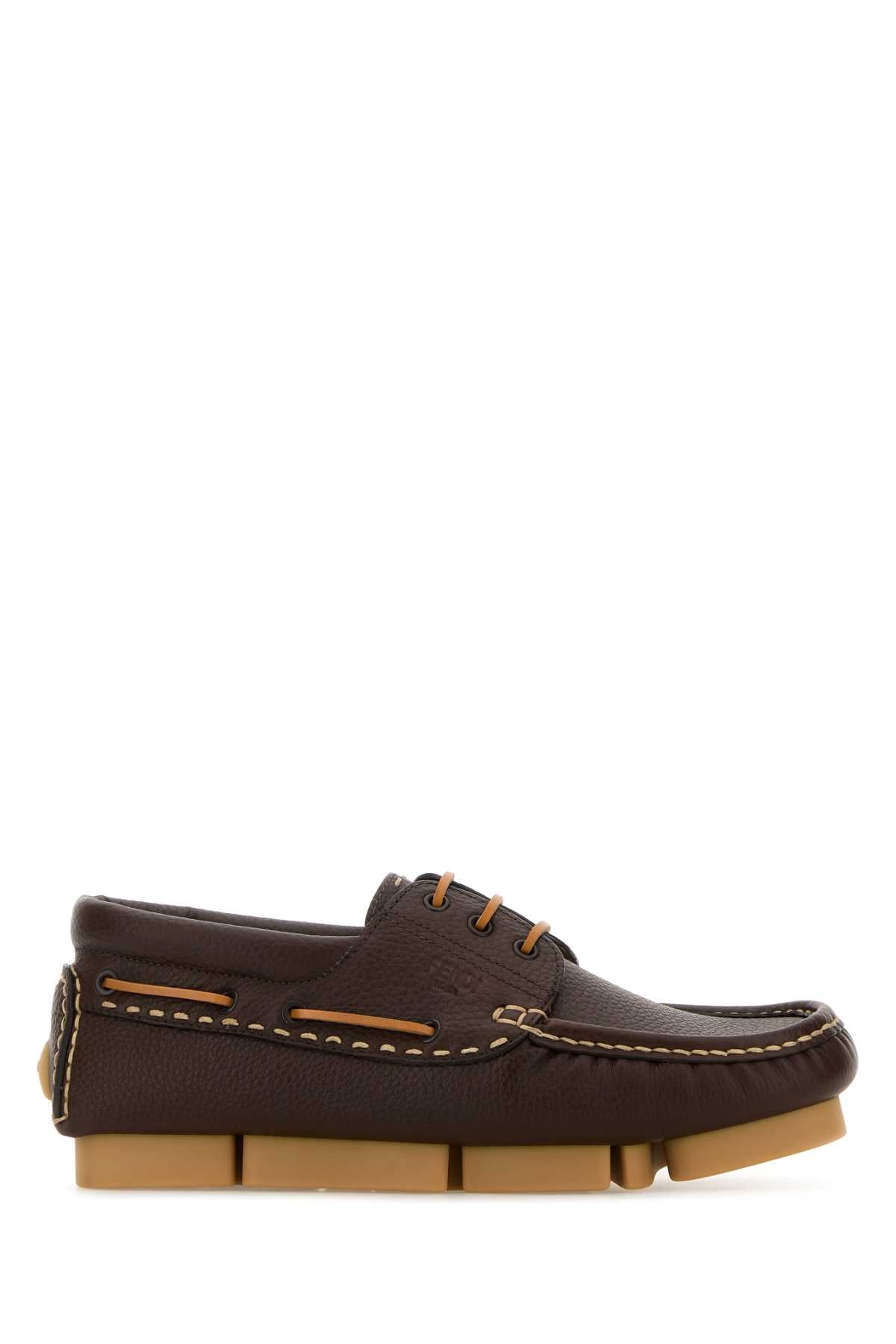 Fendi Textured Leather Loafer — Brown