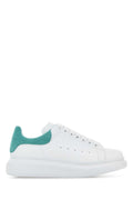 Alexander McQueen Leather with Sea Green Suede Heel Sneaker — White
