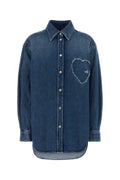 Moschino Heart-Embroidered Denim Shirt — Blue