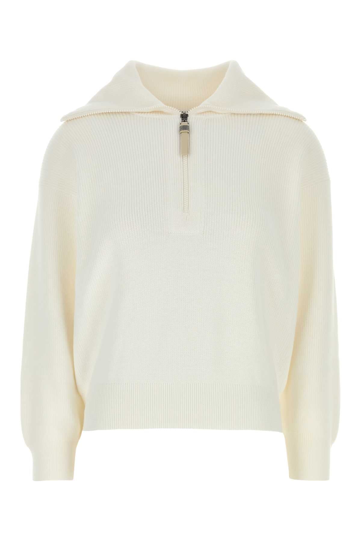Brunello Cucinelli Half-Zip Cotton Sweater — Beige