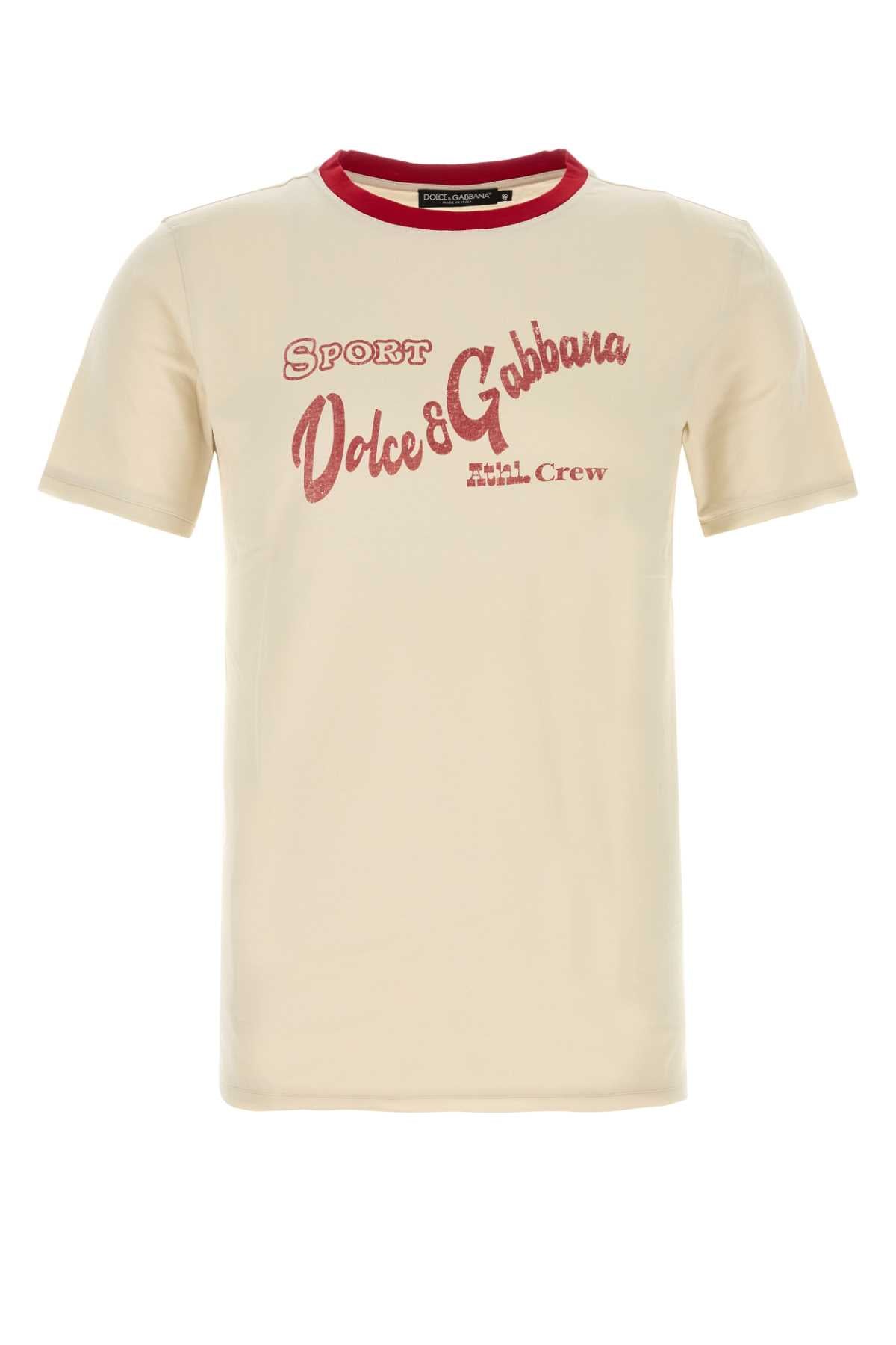 Dolce & Gabbana Logo-Embroidered Cotton T-Shirt — Beige