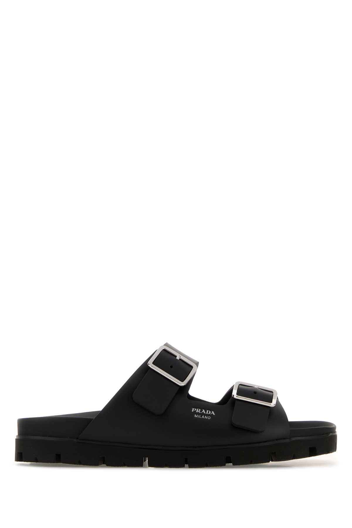 Prada Buckled Leather Slider — Black