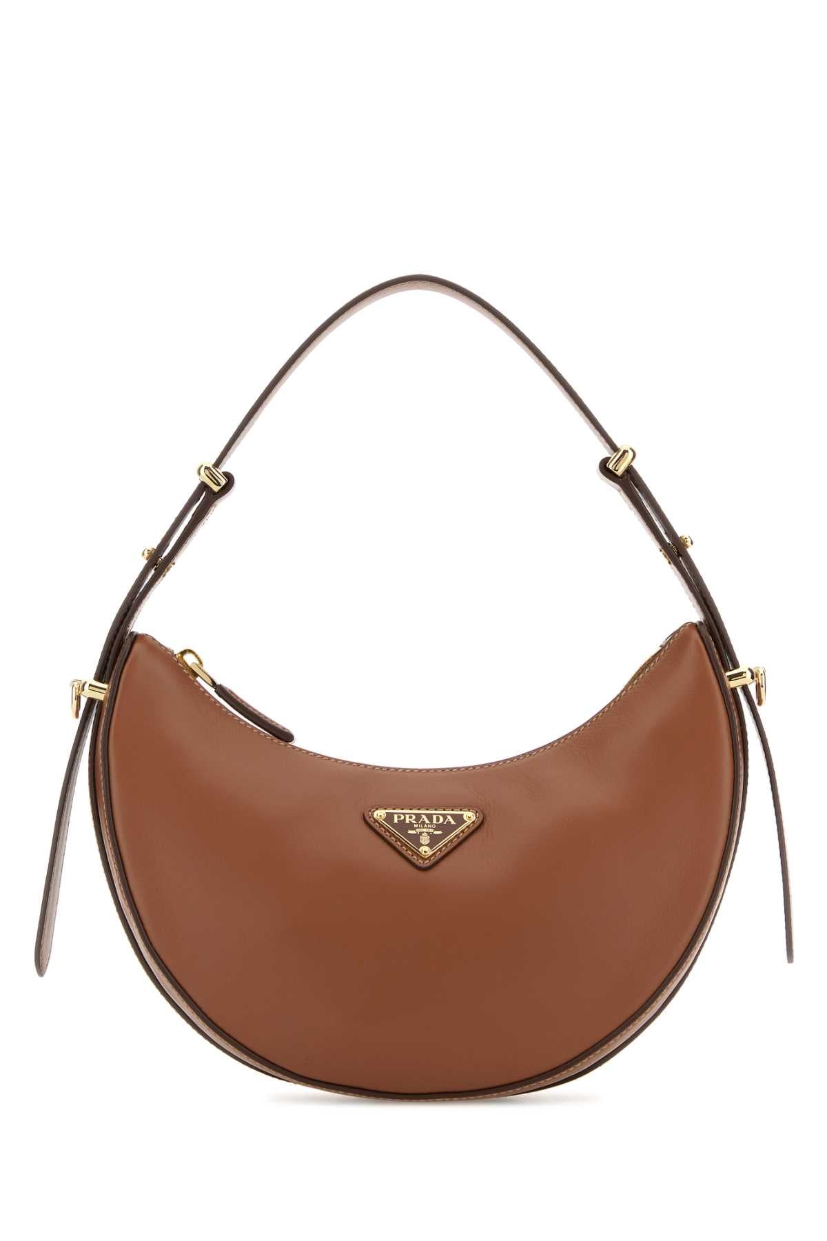 Prada Leather Hobo Shoulder Bag — Cognac