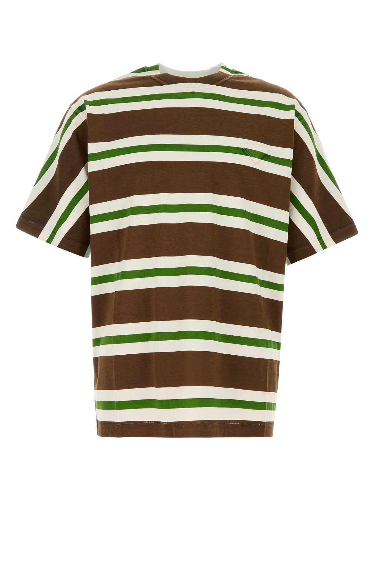 Prada Striped Cotton T-Shirt — Brown
