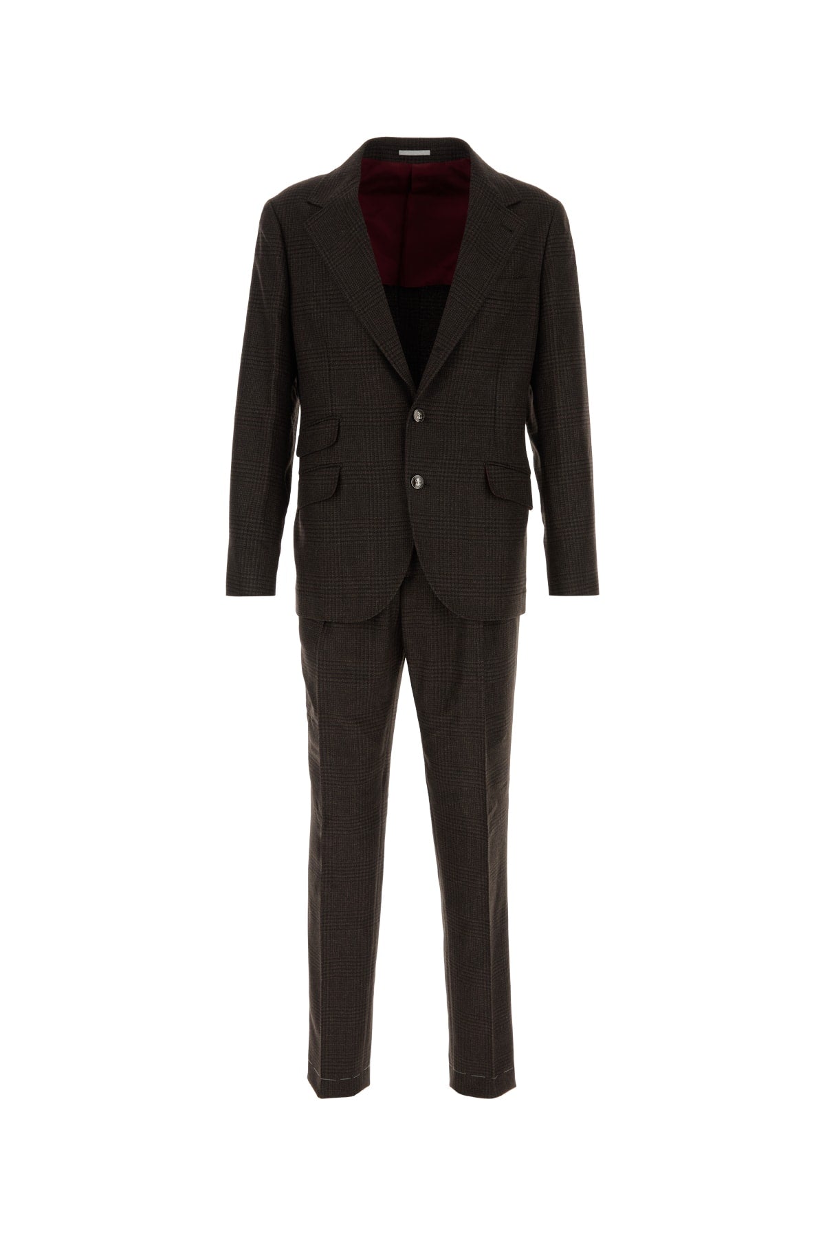 Brunello Cucinelli Check Cotton Pant Suit — Brown