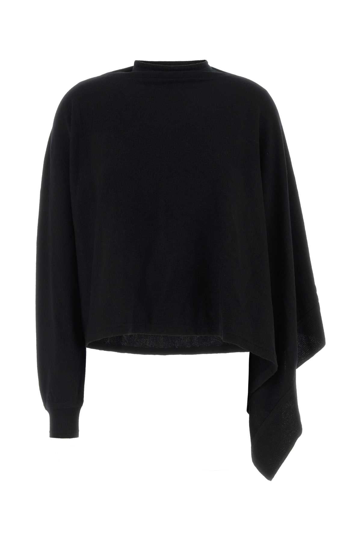 Jil Sander Virgin Wool with Detachable Scarf Sweater — Black