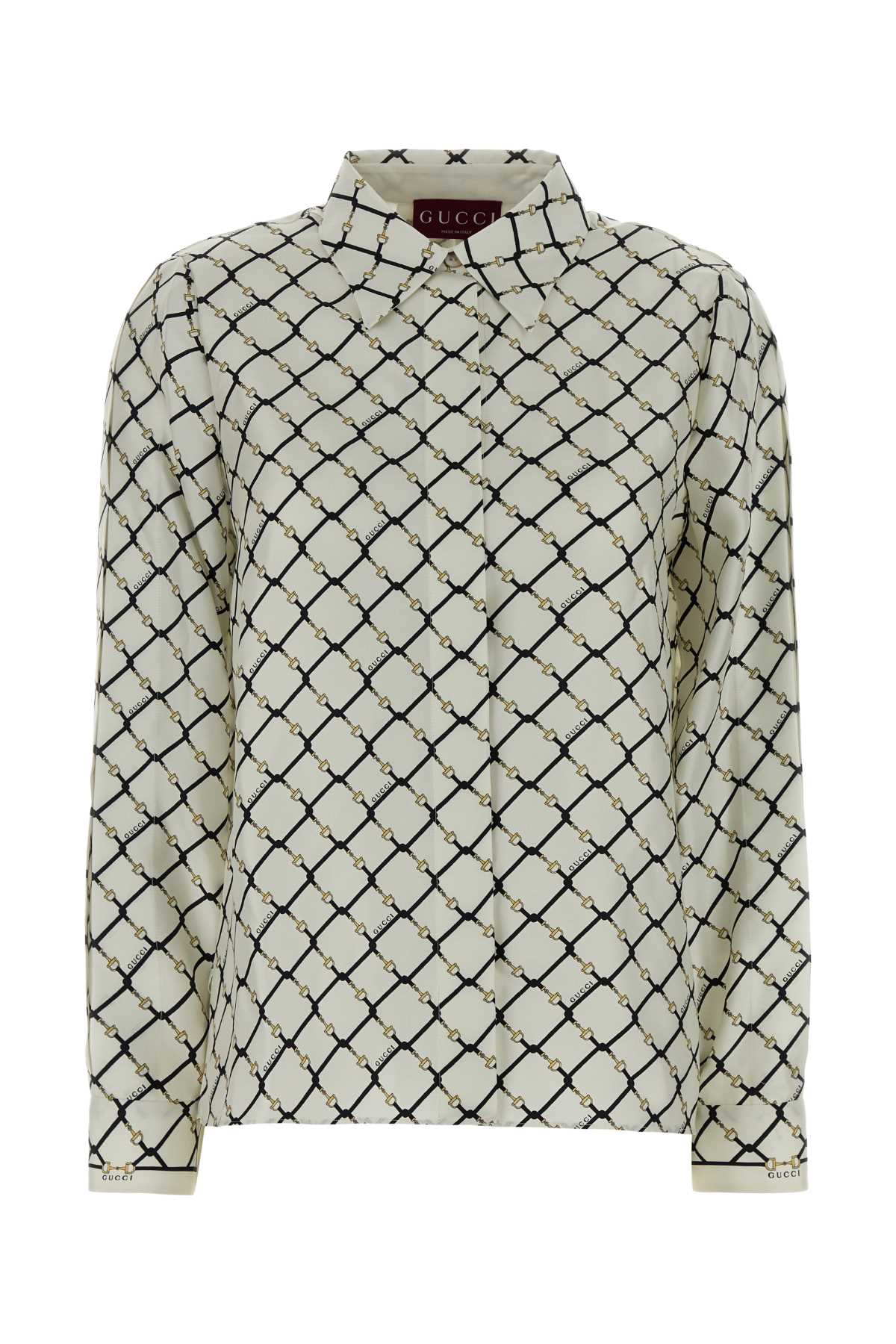 Gucci Geometric-Printed Silk Shirt — White