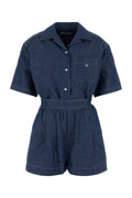 Prada Cotton-Linen Chambray Jumpsuit — Blue