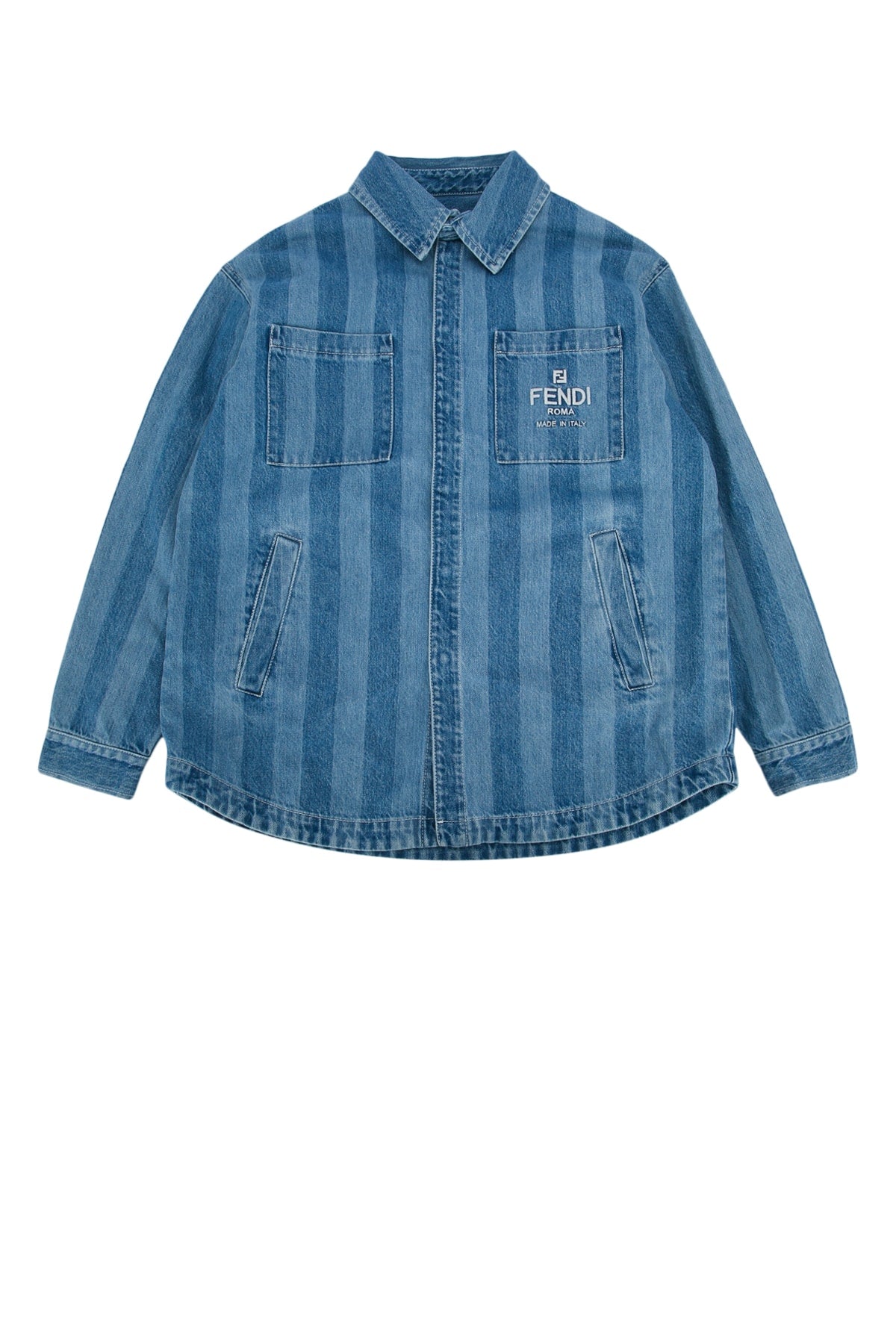 Fendi Kids Striped Denim Jacket — Blue