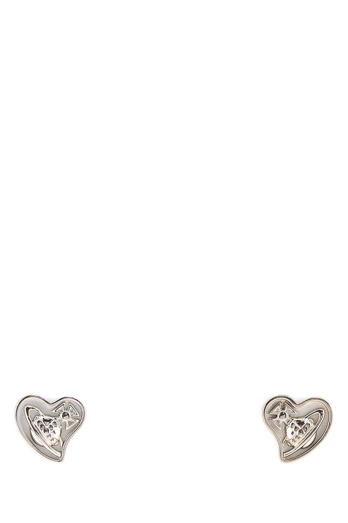 Vivienne Westwood Heart-Shaped Metal Fibre Earrings — Platinum