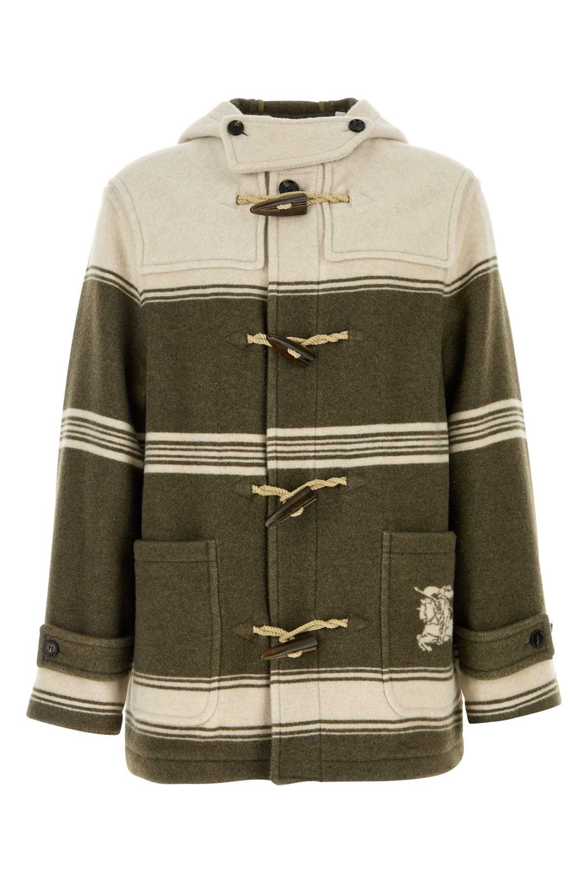 Burberry Striped Wool Blend Coat — Green